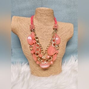 Elegant Pink and Gold Layered Necklace